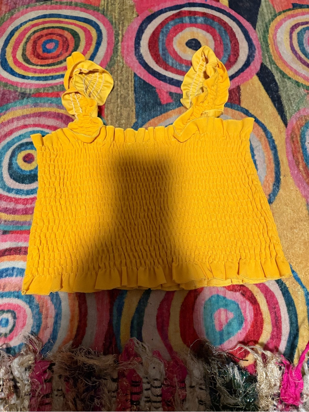 Yellow Smocked Ruffle Strap Women’s Crop Top